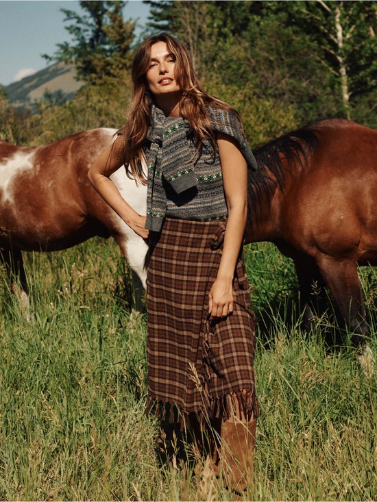 Doen Dresses & Skirts - NWT Saskia Brown Wool Plaid Fringe Midi Skirt - Doen Heirloom